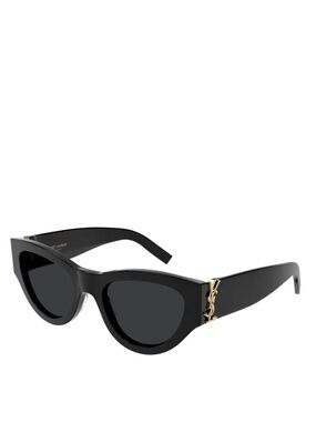 Saint Laurent Black Cat-Eye Sunglasses with Gold YSL Detail